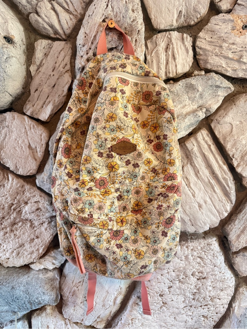 Floral Cream & Pink Canvas Backpack by Unbranded
